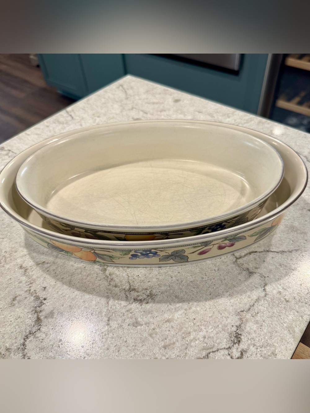 SET OF 2 - MIKASA INTAGLIO CAC29 GARDEN HARVEST 10” & 12” OVAL BAKING DISHES